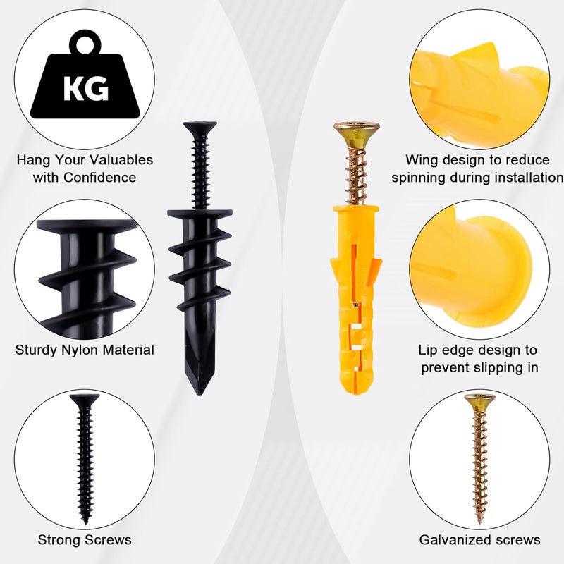 KURUI Drywall Anchors Assortment Kit With Self Drilling Wall Anchors and Heavy Duty Toggle Bolts, Metal/Plastic Dry Wall Anchors for Hanging Picture Art, 164Pcs Butterfly Anchor and Screws for Ceiling - Image 4